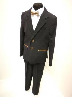 Chlapecký oblek černý s hnědým vzorek SLIM (chlapecký společenský oblek)