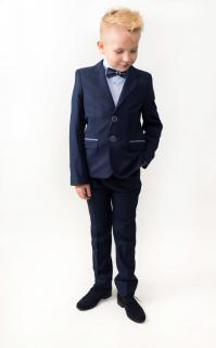 Chlapecký oblek modrý s modrým vzorek SLIM (chlapecký dětský společenský oblek)