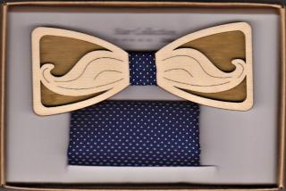 Pánský dřevěný motýlek s kapesníčkem - modrá (pánský dřevěný motýlek)