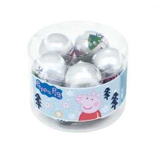 Vánoční baňky Peppa Pig 6 cm (10 ks v balení) - silver