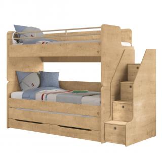 Patrová postel Mocha Studio pro 3 děti 90x200 cm s úložným prostorem (schody)