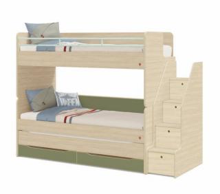 Patrová postel pro 3 děti 90x200 cm s úložným prostorem (schody) Montes Natural Studio