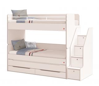 Patrová postel White Studio pro 3 děti 90x200 cm s úložným prostorem (schody)