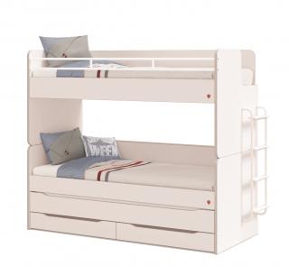 Patrová postel White Studio pro 3 děti 90x200 cm s úložným prostorem (žebřík)