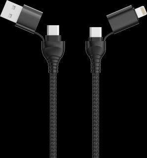 BOT datový kabel 4v1, USB-A + USB-C/USB-C + Lightning, 1.2 m Barva: Černá