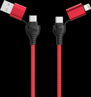 BOT datový kabel 4v1, USB-A + USB-C/USB-C + Lightning, 1.2 m Barva: Červená
