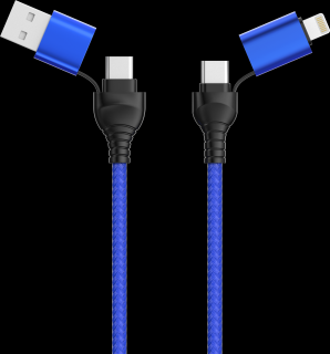 BOT datový kabel 4v1, USB-A + USB-C/USB-C + Lightning, 1.2 m Barva: Modrá