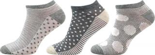 Novia KM04, dívčí ponožky, set - 3 páry, nízké, šedá-bílá