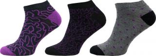 Novia KM06, dívčí ponožky, set - 3 páry, nízké, černo-fialové