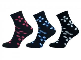 Novia Ladies Exklusive, dívčí / dámské ponožky, černé, květy, set 3 páry