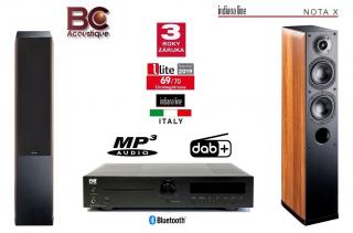 BC Acoustique EX-714 + Indiana Line Nota 550 Walnut (Integrovaný hi-fi systém CD / USB / MP3 / WMA / DAB-FM-AM tuner / 2x70W  / Bluetooth / dálkové ovládání / DA převodník / SUB out / Phono in + 2,5 pásmové italské reprosoustavy s předním bass-reflexem)