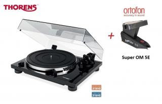 Thorens TD 201 Black + Ortofon Super OM 5E (Audiofilský gramofon pro náročné posluchače s vestavěným PHONO MM předzesilovačem a přenoskou Ortofon)