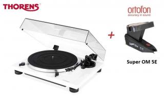Thorens TD 201 White + Ortofon Super OM 5E (Audiofilský gramofon pro náročné posluchače s vestavěným PHONO MM předzesilovačem a přenoskou Ortofon)