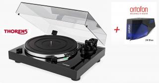 Thorens TD 202 Black Piano + Ortofon 2M BLUE (Audiofilský gramofon pro náročné posluchače s vestavěným Phono MM předzesilovačem a USB)