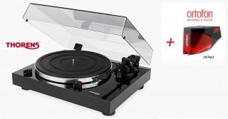 Thorens TD 202 Black Piano + Ortofon 2M RED  (Audiofilský gramofon pro náročné posluchače s vestavěným Phono MM předzesilovačem a USB)