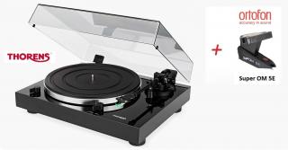 Thorens TD 202 Black Piano + Ortofon Super OM 5E  (Audiofilský gramofon pro náročné posluchače s vestavěným Phono MM předzesilovačem a USB)