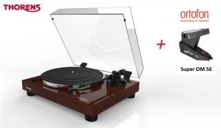 Thorens TD 202 Walnut + Ortofon Super OM 5E (Audiofilský gramofon pro náročné posluchače s vestavěným Phono MM předzesilovačem a USB)