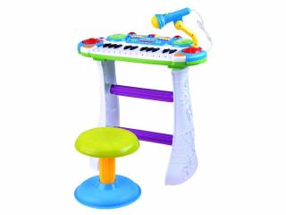 Dětské klávesy s mikrofonem a se stoličkou - modré (Dětské klávesy. Dětské klávesy s mikrofonem a se stoličkou)