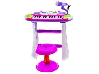 Dětské klávesy s mikrofonem a se stoličkou - růžové (Dětské klávesy. Dětské klávesy s mikrofonem a se stoličkou)