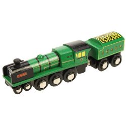 Dřevěná lokomotiva Typhon zelená lokomotiva s tendrem (Dřevěná lokomotiva Typhon zelená lokomotiva s tendrem)