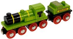 Dřevěná lokomotiva zelená lokomotiva s tendrem (Dřevěná lokomotiva zelená lokomotiva s tendrem)