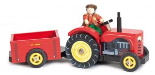 Dřevěný farmářský traktor červený (Dřevěný farmářský traktor)