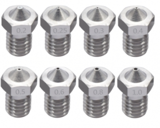 E3D V6 tryska z nerezové oceli Průměry trysek: 0.2 mm
