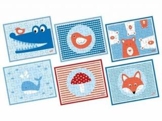 Mini puzzle (30 dílků, 12,5 x 10 cm) - muchomůrka, medvědi, krokodýl, liška, velryba, ptáček