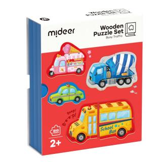 MiDeer | Dřevěné puzzle v knize - Dopravní prostředky - 18 dílků