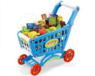 Dětský nákupní vozík s příslušenstvím, 56 dílů modrý
