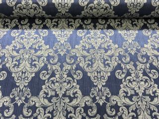 Elegantní damaškový motiv "modrá"  1,05 metru (ornamentální motiv pro stylové interiéry - polštáře, ubrusy...)