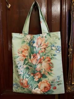 Látková taška s uchy "Záplava květů v pruzích" (originální taška do ruky i přes rameno)