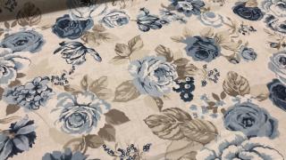 Letní květy v modré  CA420 (bavlněná textilie na závěs, polštáře, ubrus....)