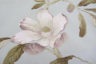 Magnolie na šedomodré  2,9 metru (100% bavlna - květy Magnolií na podkladu v odstínu kachního vejce)