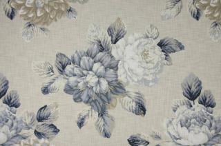 Nevšední textilie "Modré pivoňky" (elegantní dekorační látka s florálním dekorem)