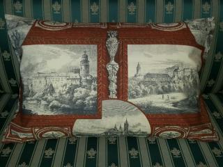 Polštářový povlak Bohemia 65cm x 41cm (100% bavlna - historické tisky - Čes.Krumlov, Klatovy, Zbraslav, Prachatice)