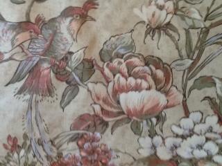 Ptáci a květy v pruzích  5 metrů (originální bavlněná textilie)