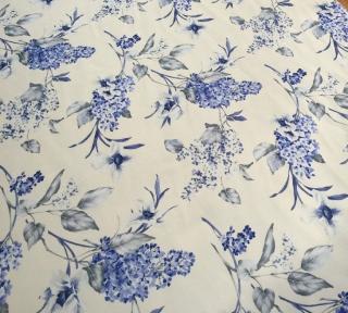 Šeříky a květy v modré   CA291  SLEVA (originální textilie na závěs, polštáře nebo ubrusy )