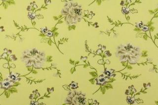 Vyšívané květy na žluté  CA206 (půvabná květinová výšivka na bavlně - na závěsy, na polštáře....)