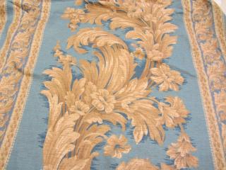 Zlatomodré pruhy se florálním dekorem  CA73 (100% bavlna - velice vhodné na závěs)