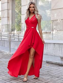 Dlouhé společenské šaty Elif červené hladké