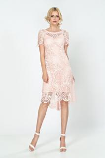 Luxusní krajkové PLUS SIZE šaty 2182 pastelové růžové