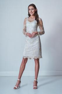 Luxusní krajkové šaty Marselini 2170 smetanové