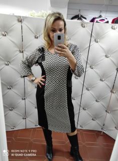 Teplé PLUS SIZE šaty bavlněné černobílé