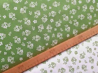 Bílé květy - zelená látka - plátno - bavlna - metráž - 150 cm