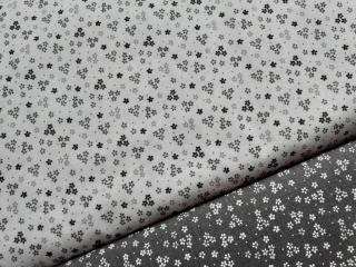 Drobné šedé kytičky - trojkvět - bílá látka - plátno - bavlna - metráž - 150 cm