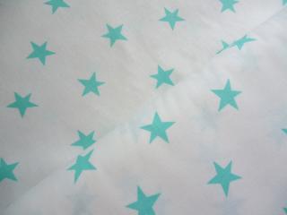 Hvězdy mentolové - bílá látka - metráž - 150cm