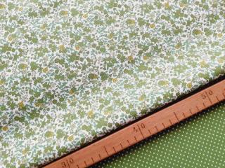Zelené květiny kytičky - bílá látka - plátno - bavlna - metráž - 150 cm