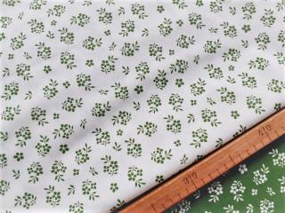 Zelené květy - bílá látka - plátno - bavlna - metráž - 150 cm
