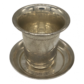 Starožitný kidušový pohárek s podtáckem, 7 cm